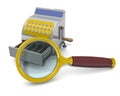 Magnifying glass and an empty cash register