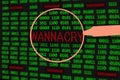 Magnifying glass enlarging wannacry in computer machine code