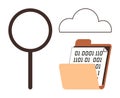 Data Search and Management with Magnifying Glass, Cloud, and Binary Code in Folder Royalty Free Stock Photo