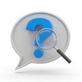 Magnifying glass examining a blue question mark inside a speech bubble isolated on white background Royalty Free Stock Photo