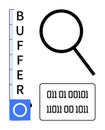Digital Buffering Concept with Magnifying Glass and Binary Code Elements Royalty Free Stock Photo