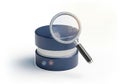 Magnifying glass examining a stack of data storage drives isolated on white background Royalty Free Stock Photo