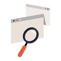 Magnifying Glass Over Web Pages In Flat Vector Illustration Symbolizing Online Search, Web Research, And Internet