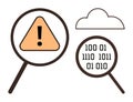 Magnifying Glass Examining Warning Sign and Binary Code with Cloud Element Royalty Free Stock Photo