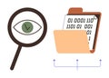 Data Inspection Concept with Magnifying Glass and Binary Folder Royalty Free Stock Photo