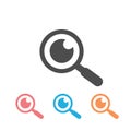 Magnifying glass with eye vector icon set, isolated white Royalty Free Stock Photo