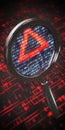 Magnifying glass finding alert in binary code data Royalty Free Stock Photo