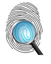 Magnifying glass on Fingerprint on white background