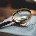 A magnifying glass focused on a blurred document Royalty Free Stock Photo