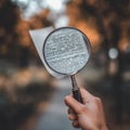 A magnifying glass focused on a blurred document Royalty Free Stock Photo