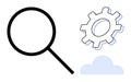Magnifying Glass, Gear, and Cloud Representing Search, Optimization, and Cloud Technology Royalty Free Stock Photo