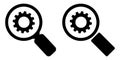Magnifying glass with gear icon vector. Concept of search optimization, technical settings, system configuration, engineering Royalty Free Stock Photo