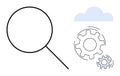 Magnifying Glass with Gears and Cloud Symbol Data Analysis and Cloud Computing Royalty Free Stock Photo
