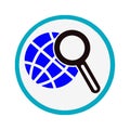 Magnifying glass with globe icon isolated on a white background in a holobum circle. We analyze the world. Global search sign.