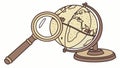 Magnifying Glass and Globe, Symbolizing Detailed Exploration and World Knowledge, vector design Generative AI Royalty Free Stock Photo