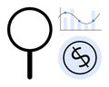 Magnifying Glass, Graph, and Dollar Sign Representing Data Analytics and Financial Insights Royalty Free Stock Photo