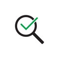 Magnifying glass with green check tick. Vector icon illustration design. For concepts of research, results found, success, reviews Royalty Free Stock Photo