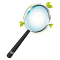 Magnifying glass with a green leaf touch Royalty Free Stock Photo