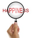 Magnifying glass with Happiness Royalty Free Stock Photo