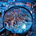 Magnifying glass highlights computer security system, essential for cybersecurity Royalty Free Stock Photo