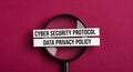 Cyber Security Protocol and Data Privacy Policy Magnified Royalty Free Stock Photo