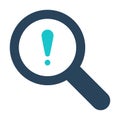 Magnifying glass icon with exclamation mark. Magnifying glass icon and alert, error, alarm, danger symbol Royalty Free Stock Photo