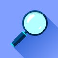 Magnifying glass icon in flat style. Search loupe on color background. Vector design object for you business project