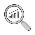 A magnifying glass icon with a graph, representing data analysis, data exploration, data visualization, statistics, analytics, Royalty Free Stock Photo