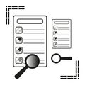 Magnifying glass icon. Search document symbol. Simple list graphic. Vector illustration.