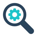 Magnifying glass icon with settings sign. Magnifying glass icon and customize, setup, manage, process symbol