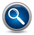Magnifying glass icon starburst shiny blue round button illustration design concept Royalty Free Stock Photo