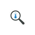 Magnifying glass icon, temperature thermometer icon