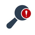 Magnifying glass icon, Tools and utensils icon with exclamation mark. Magnifying glass icon and alert, error, alarm, danger symbol Royalty Free Stock Photo