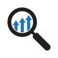 Magnifying glass with increasing bar chart icon. Royalty Free Stock Photo