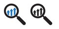 Magnifying glass with increasing bar chart icon. Royalty Free Stock Photo