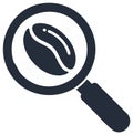 Magnifying glass inspecting a coffee bean vector icon for quality selection and analysis Royalty Free Stock Photo