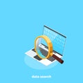 Magnifying glass at the laptop screen for data retrieval