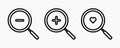 Magnifying glass lens icon set, zoom in, zoom out , in vector Royalty Free Stock Photo