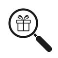 Magnifying glass looking at gift box icon Ã¢â¬â vector