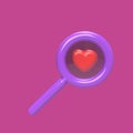 magnifying glass love 3d model cartoon style. render illustration Royalty Free Stock Photo