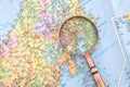 A magnifying glass on a map near Tokyo, Japan Royalty Free Stock Photo