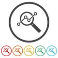 Magnifying glass marketing targeting icon. Set icons in color circle buttons