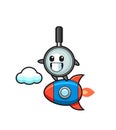 Magnifying glass mascot character riding a rocket Royalty Free Stock Photo