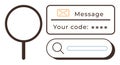Magnifying Glass, Message Verification Code, and Search Bar for Digital Security and Exploration Royalty Free Stock Photo