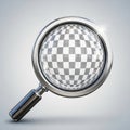 Magnifying glass with a metallic frame magnifies a black and white checkered pattern Royalty Free Stock Photo