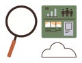 Magnifying Glass Examining Data Dashboard with Cloud Element for Analytics and Research Concept Royalty Free Stock Photo