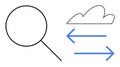 Magnifying Glass and Cloud with Arrows Representing Data Exchange and Analysis Royalty Free Stock Photo