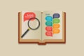 Magnifying glass on open book infographic Royalty Free Stock Photo