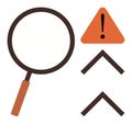 Magnifying Glass with Warning Sign and Arrows Highlighting Alert Concept and Search Prioritization Royalty Free Stock Photo