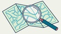 Magnifying Glass over Abstract Map, Navigational Research, vector design Generative AI Royalty Free Stock Photo